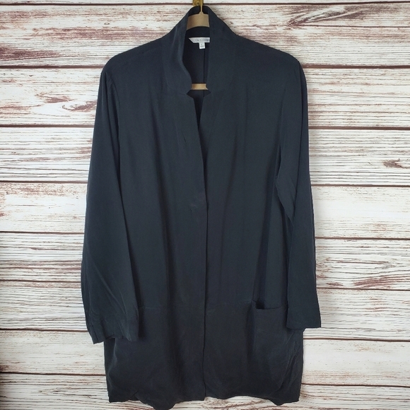 John Mark Jackets & Blazers - John Mark Womens Large 100% Black Silk Oversized Lightweight Zip Jacket